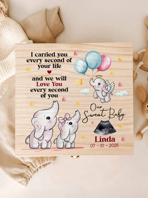 Personalized Baby Memorial Wooden Box – Our Sweet Baby Elephant Design